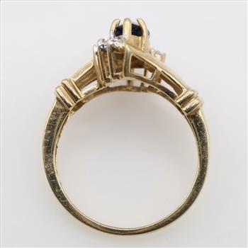 10kt Gold Blue Stone Diamond Accent Ring