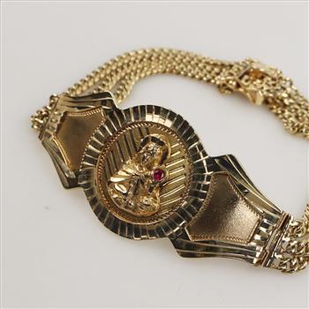 10kt Gold Bracelet Ruby Accent-Evaluated By Our Certified Gemologist-AGS/GIA