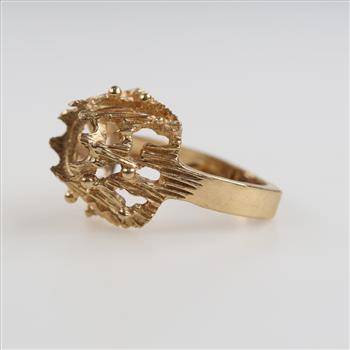 10kt Gold Brutalist Style Open Back Round Bezel Ring Setting