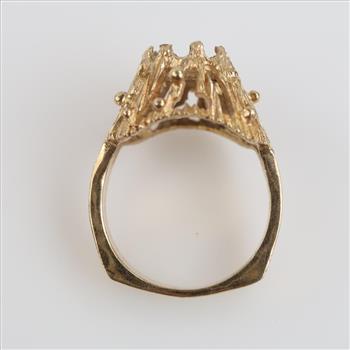 10kt Gold Brutalist Style Open Back Round Bezel Ring Setting