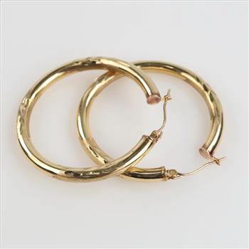 10kt Gold Carved Hollow Hoop Earrings
