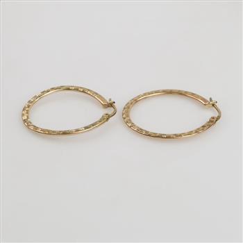 10kt Gold Carved Hollow Hoop Earrings
