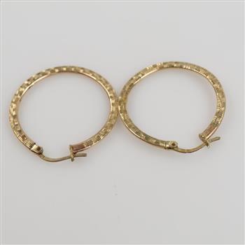 10kt Gold Carved Hollow Hoop Earrings
