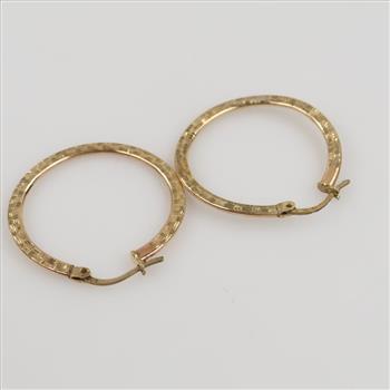 10kt Gold Carved Hollow Hoop Earrings