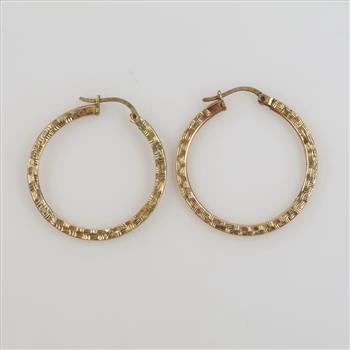 10kt Gold Carved Hollow Hoop Earrings