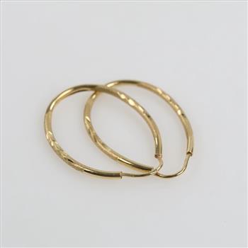 10kt Gold Carved Hollow Hoop Earrings