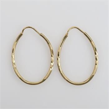 10kt Gold Carved Hollow Hoop Earrings