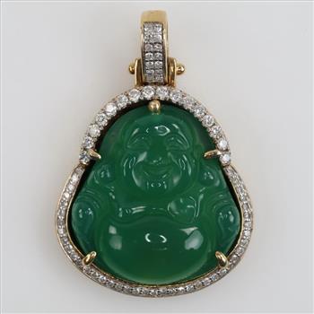 10kt Gold Carved Nephrite Jade Buddha Pendant