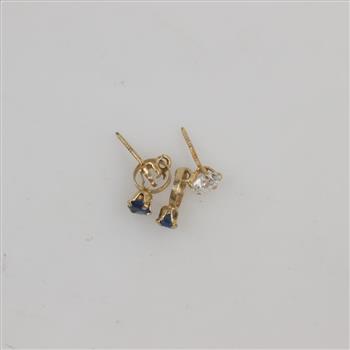 10kt Gold Clear And Blue Stone Earrings