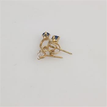 10kt Gold Clear And Blue Stone Earrings