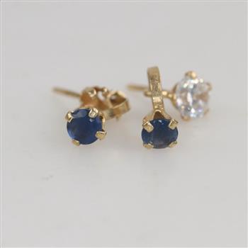 10kt Gold Clear And Blue Stone Earrings