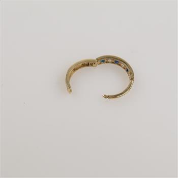 10kt Gold Clear And Blue Stone Single Hoop Earring