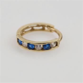 10kt Gold Clear And Blue Stone Single Hoop Earring