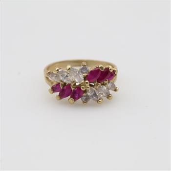 10kt Gold Clear And Pink Ring