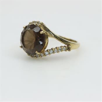 10kt Gold Clear And Smoky Quartz Ring