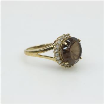10kt Gold Clear And Smoky Quartz Ring