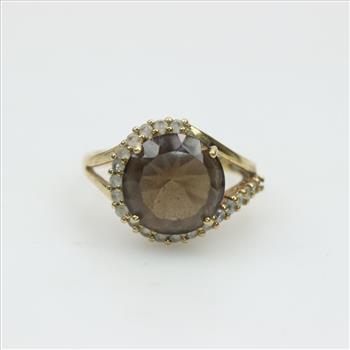 10kt Gold Clear And Smoky Quartz Ring