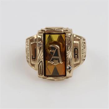 10kt Gold Clear And Yellow Stone Class Ring
