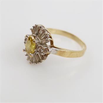 10kt Gold Clear And Yellow Stone Ring
