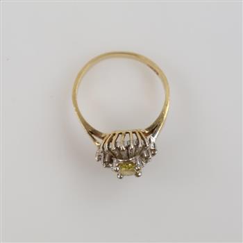 10kt Gold Clear And Yellow Stone Ring