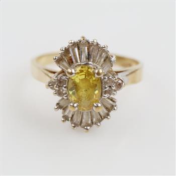 10kt Gold Clear And Yellow Stone Ring
