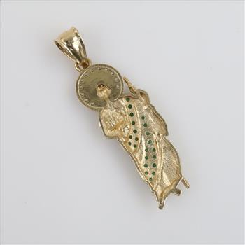 10kt Gold Clear & Green Stone Religious Pendant