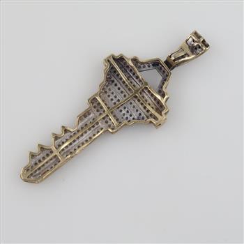 10kt Gold Clear Stone Accent Key Pendant