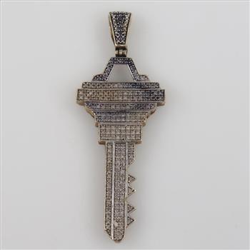 10kt Gold Clear Stone Accent Key Pendant
