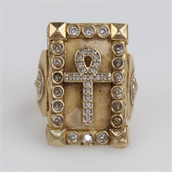 10kt Gold Clear Stone Ankh Ring