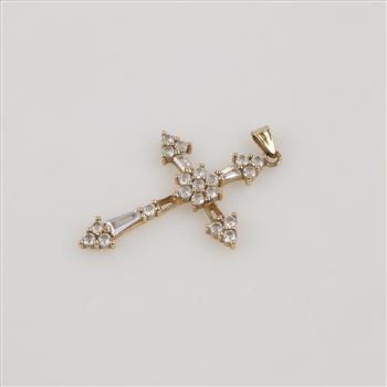 10kt Gold Clear Stone Cross Pendant