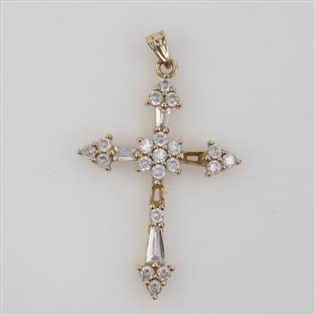 10kt Gold Clear Stone Cross Pendant