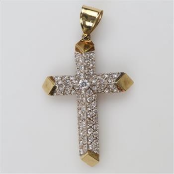 10kt Gold Clear Stone Cross Pendant