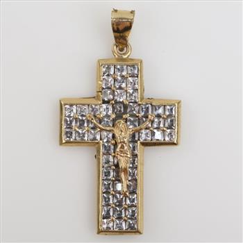 10kt Gold Clear Stone Cross Pendant