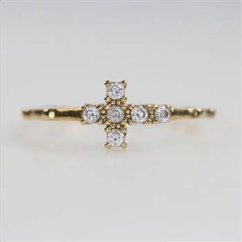 10kt Gold Clear Stone Cross Ring