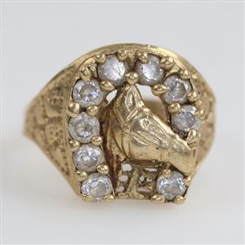10kt Gold Clear Stone Equestrian Ring