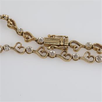 10kt Gold Clear Stone Heart Link Bracelet