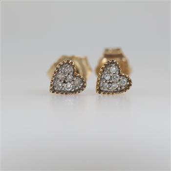 10kt Gold Clear Stone Heart Stud Earrings