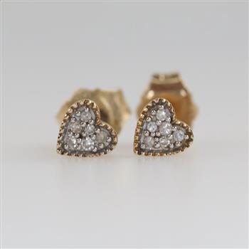 10kt Gold Clear Stone Heart Stud Earrings