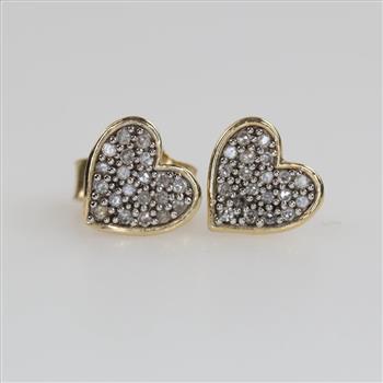 10kt Gold Clear Stone Heart Stud Earrings