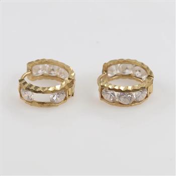 10kt Gold Clear Stone Hoop Earrings