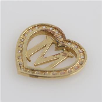 10kt Gold Clear Stone Letter M Heart Earring