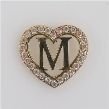 10kt Gold Clear Stone Letter M Heart Earring