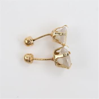 10kt Gold Clear Stone Mismatched Earrings