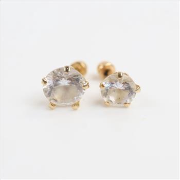 10kt Gold Clear Stone Mismatched Earrings