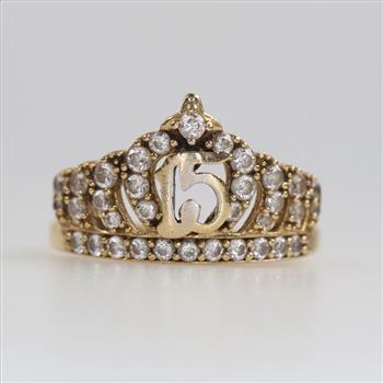 10kt Gold Clear Stone Quinceanera Ring