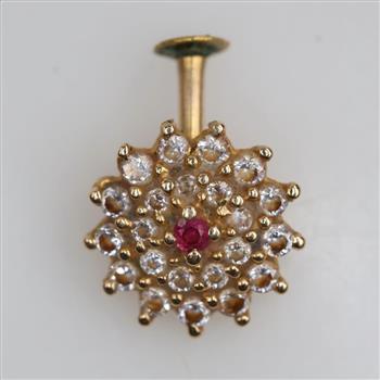 10kt Gold Clear Stone Red Stone Accent Earring