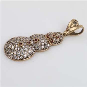 10kt Gold Clear Stone Red Stone Accent Snowman Pendant