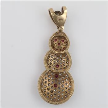 10kt Gold Clear Stone Red Stone Accent Snowman Pendant