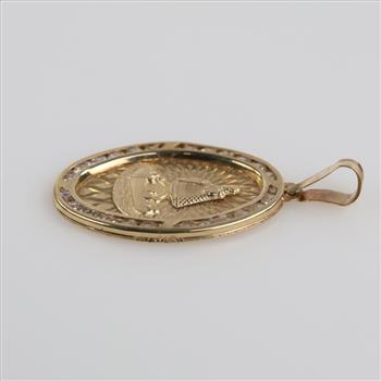 10kt Gold Clear Stone Semi-Hollow Oval Pendant