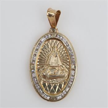 10kt Gold Clear Stone Semi-Hollow Oval Pendant